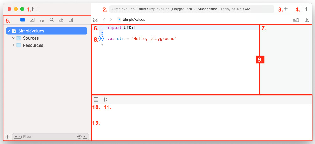 Figure 2.4 – Xcode playground user interface
