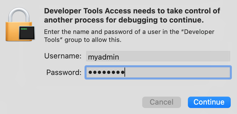 Figure 2.6 – Developer Tools Access dialog box
