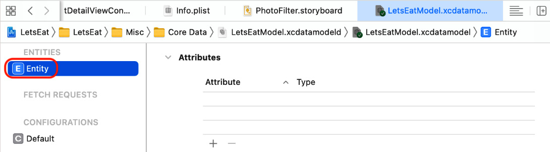 Figure 21.4 – Data model editor with Entity selected
