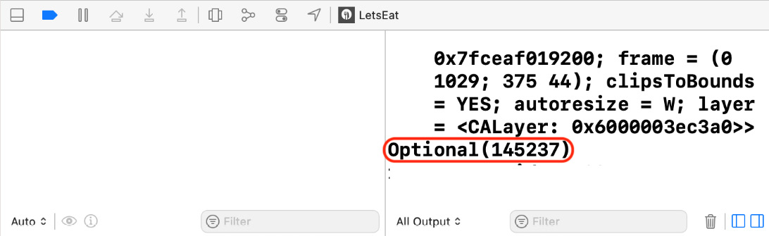 Figure 21.18 – Debug area showing the restaurant identifier
