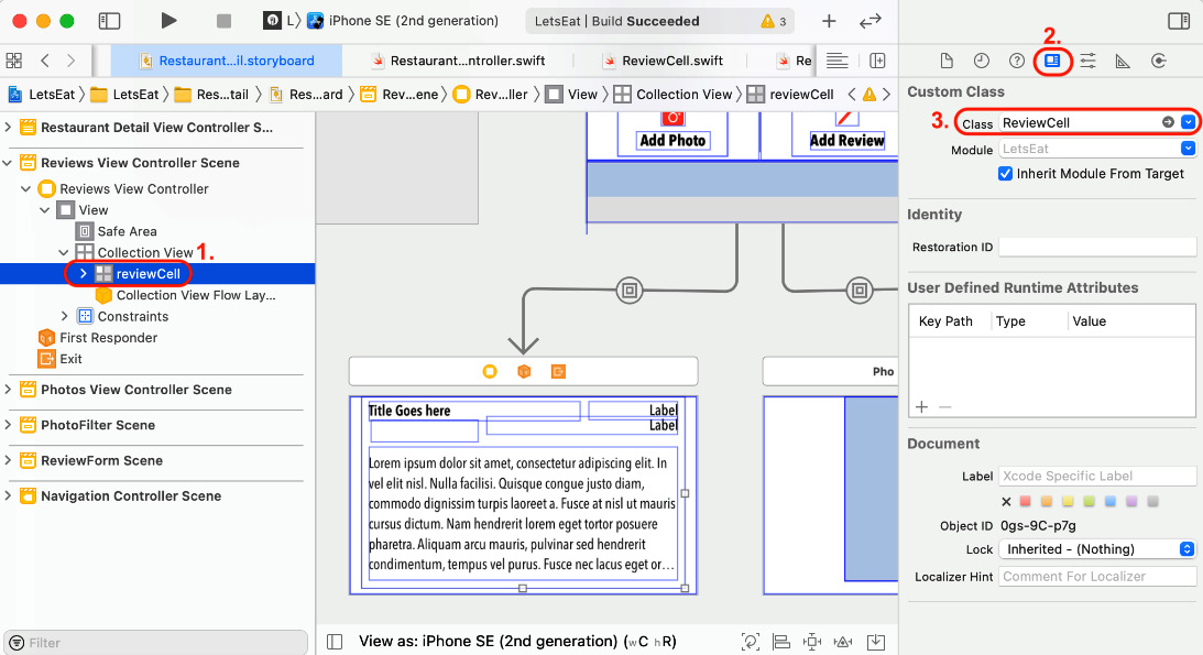 Figure 21.24 – Identity inspector with Class set to ReviewCell
