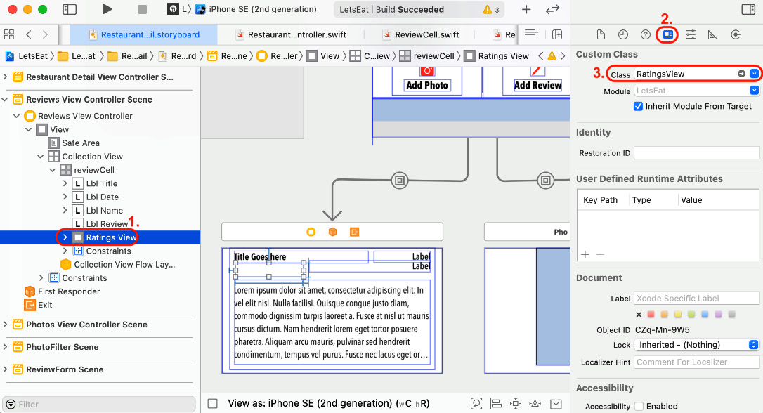 Figure 21.25 – Identity inspector with Class set to RatingsView
