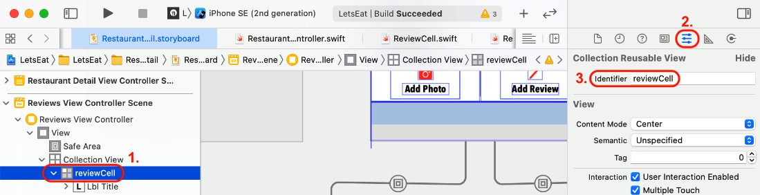 Figure 21.26 – Attributes inspector with Identifier set to reviewCell
