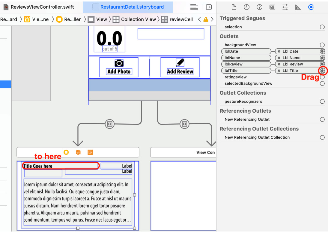 Figure 21.30 – Connections inspector showing the Lbl Title outlet
