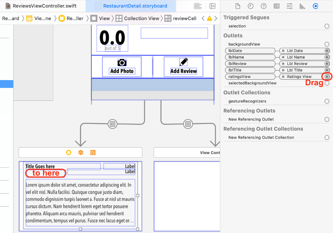 Figure 21.31 – Connections inspector showing the Ratings View outlet
