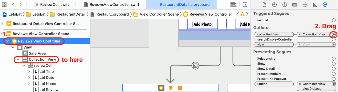 Figure 21.32 – Connections inspector showing the collectionView outlet
