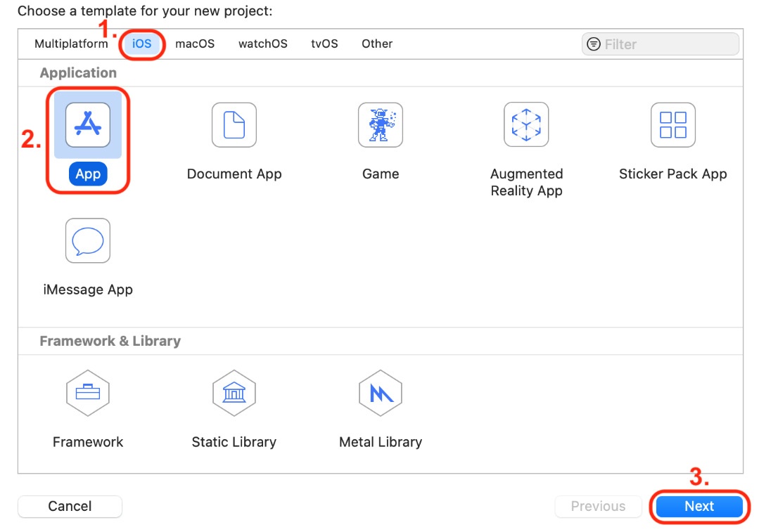 Figure 23.1 – Project template screen with the iOS App template selected
