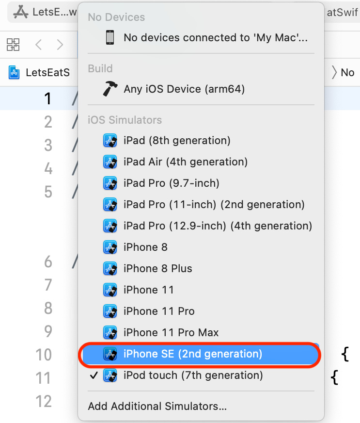 Figure 23.4 – Scheme menu with iPhone SE (2nd generation) selected
