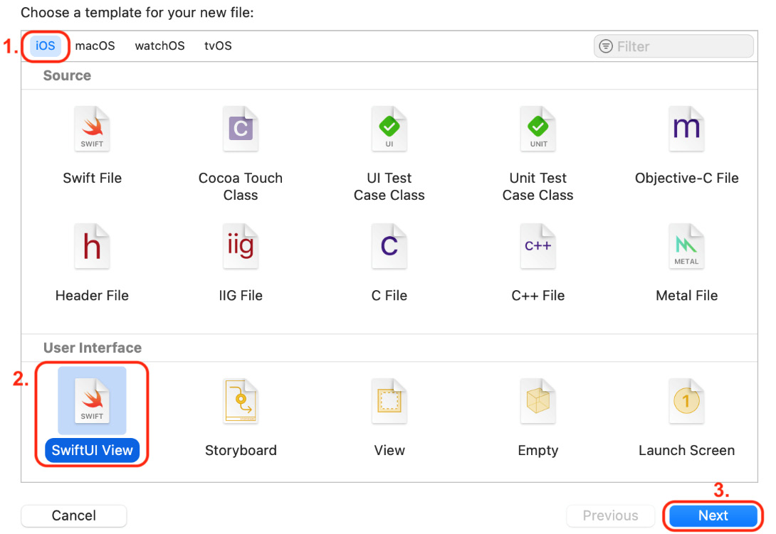 Figure 23.20 – File template screen with SwiftUI View selected
