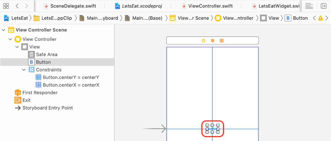 Figure 25.5 – Editor area showing the button in View Controller Scene
