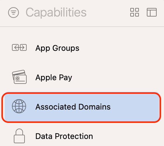 Figure 25.16 – Capabilities menu with Associated Domains selected
