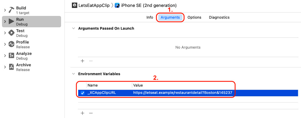 Figure 25.20 – Scheme menu with _XCAppClipURL set
