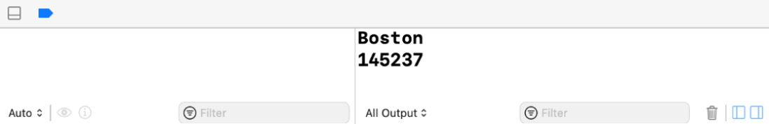 Figure 25.21 – Debug area showing the city name and restaurant ID
