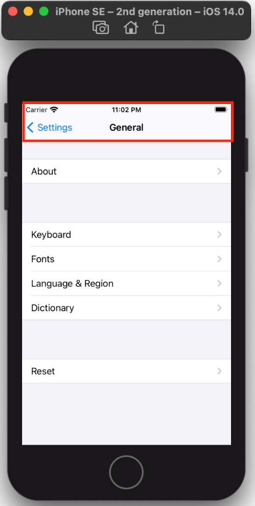 Figure 9.3 – Navigation bar in the Settings app
