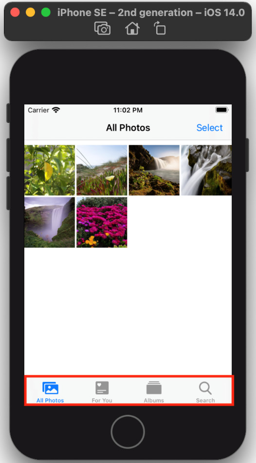 Figure 9.4 – Tab bar in the Photos app
