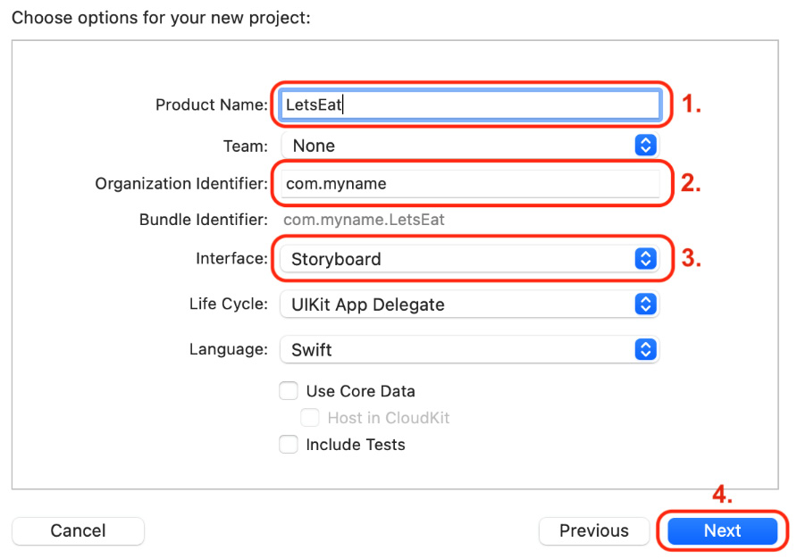 Figure 9.13 – Choose options for your new project screen
