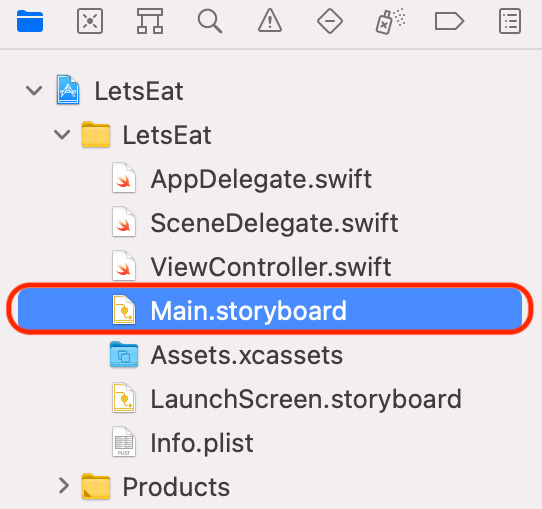 Figure 9.14 – Project navigator with Main.storyboard selected
