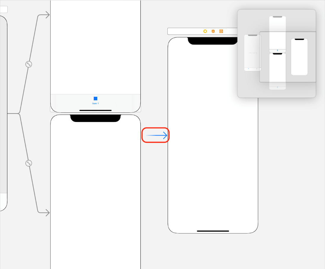 Figure 9.20 – Editor area with arrow showing the initial view controller scene
