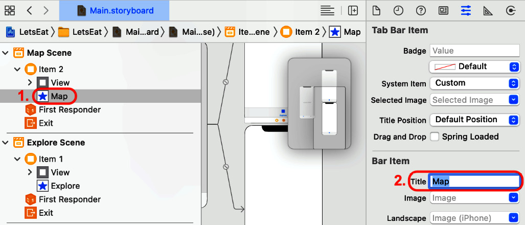 Figure 9.29 – Attributes inspector with Title set to Map
