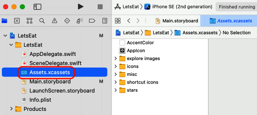 Figure 9.40 – Project navigator with Assets.xcassets selected
