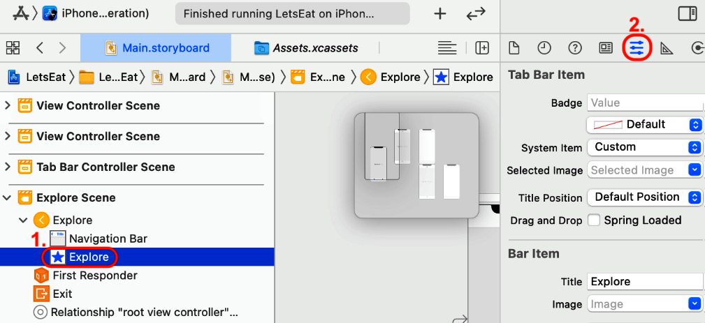 Figure 9.41 – Attributes inspector for the Explore button selected
