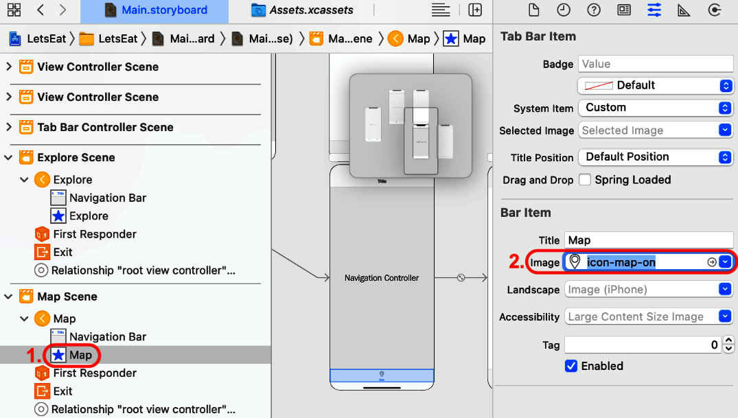 Figure 9.43 – Attributes inspector with Image set to icon-map-on
