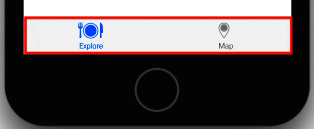 Figure 9.44 – iOS simulator showing the Explore and Map buttons with icons
