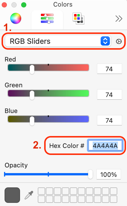 Figure 9.49 – Color picker showing Hex Color # set to 4A4A4A
