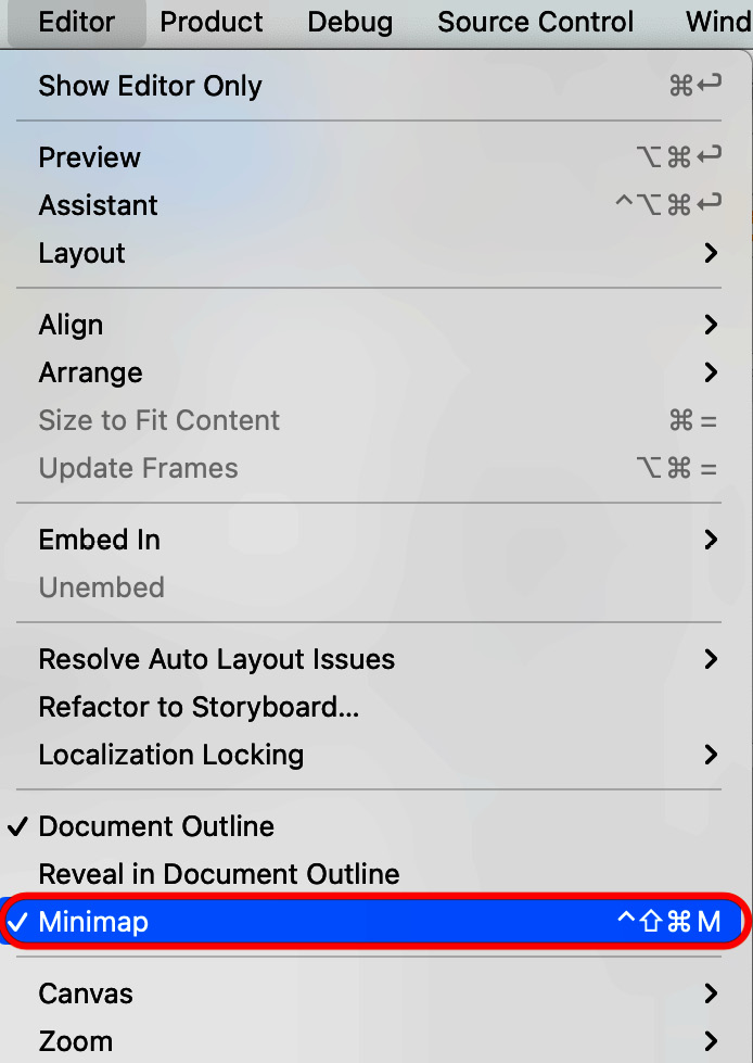 Figure 9.61 – Editor menu with Canvas | Minimap selected

