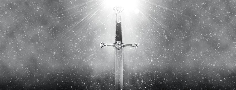 Black and white image of a sword