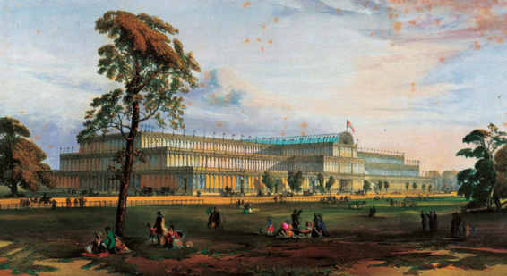 Veduta d’insieme del Crystal Palace, realizzato all’interno di Hyde Park nel 1851 per ospitare la prima Esposizione universale.