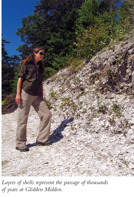 Layers of shells represent the passage of thousands of years at Glidden Midden.