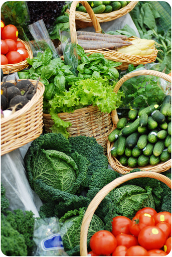 Many different ecological vegetables on market table