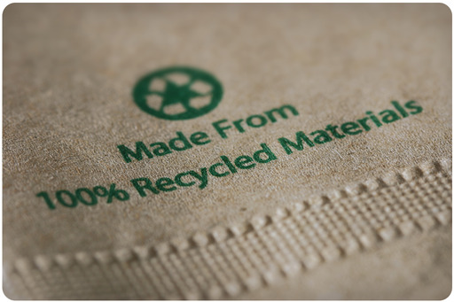 "Made From 100% Recycled Materials" with focus on the word "recycled."