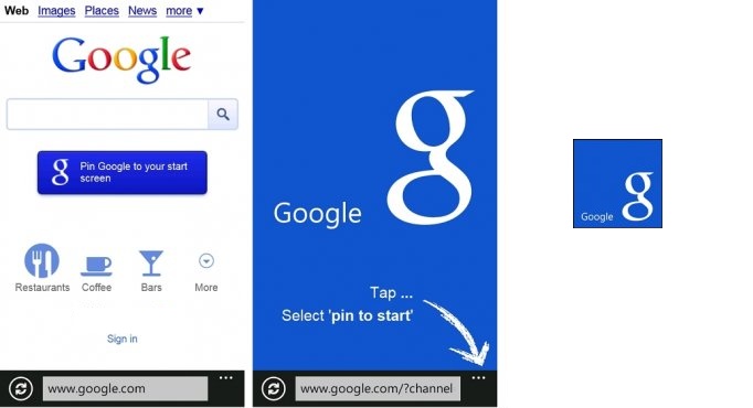 The Google home page creates a hack to provide its customized tile for the Start screen on Windows Phone 7.x.