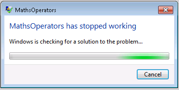 A screenshot of the message box that occurs when an application crashes on Windows 7.