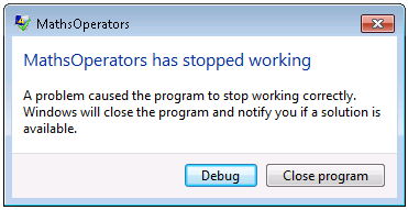 The exception dialog box on Windows 7.