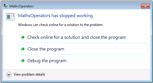 A screenshot of another version of the exception dialog box on Windows 7.