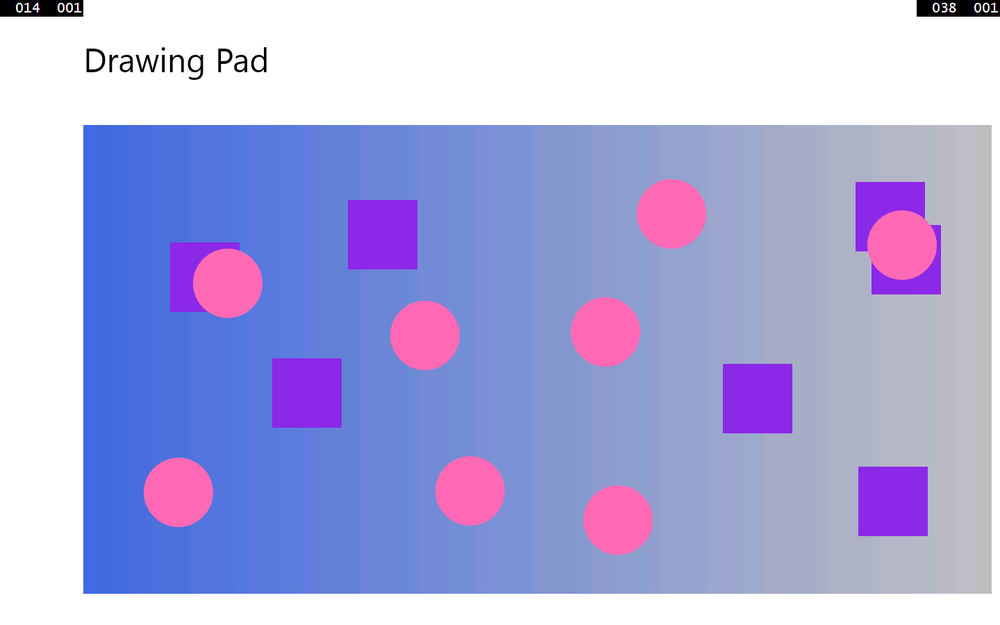 A screenshot of the Drawing application running on Windows 8.1, showing the squares and circles that it draws on the screen.