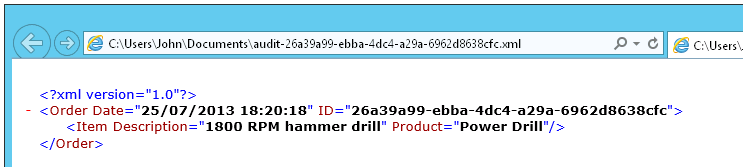 A screenshot of Internet Explorer displaying the audit file.