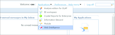 Launching Web Intelligence from the Applications Menu Link