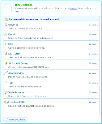 Data Source Types Available in Web Intelligence Rich Client