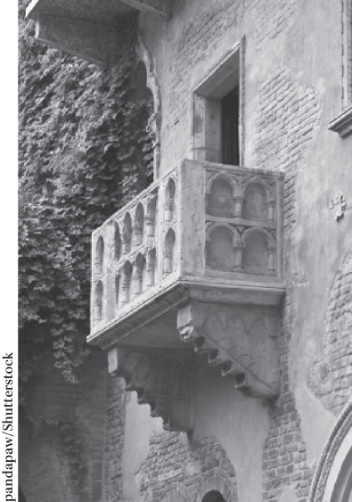 Picture of the balcony in Verona, Italy, where the courtship between Romeo and Juliet is alleged to have taken place.