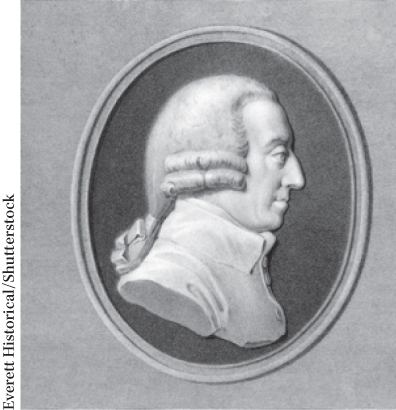 Picture of Adam Smith who is known for his enduring analysis of self-interest, trade, and capital, in his books.