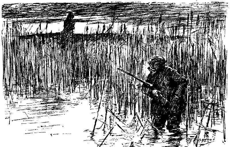 Man in waders out duck shooting.