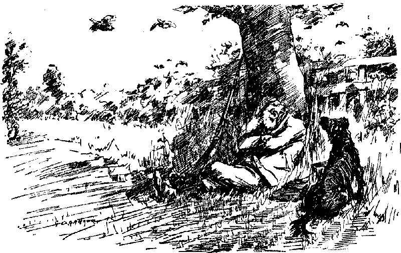 Man sitting under tree.