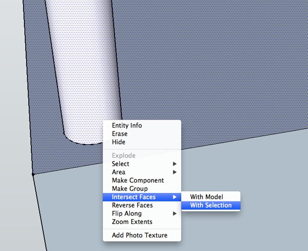 Intersect faces on back of model