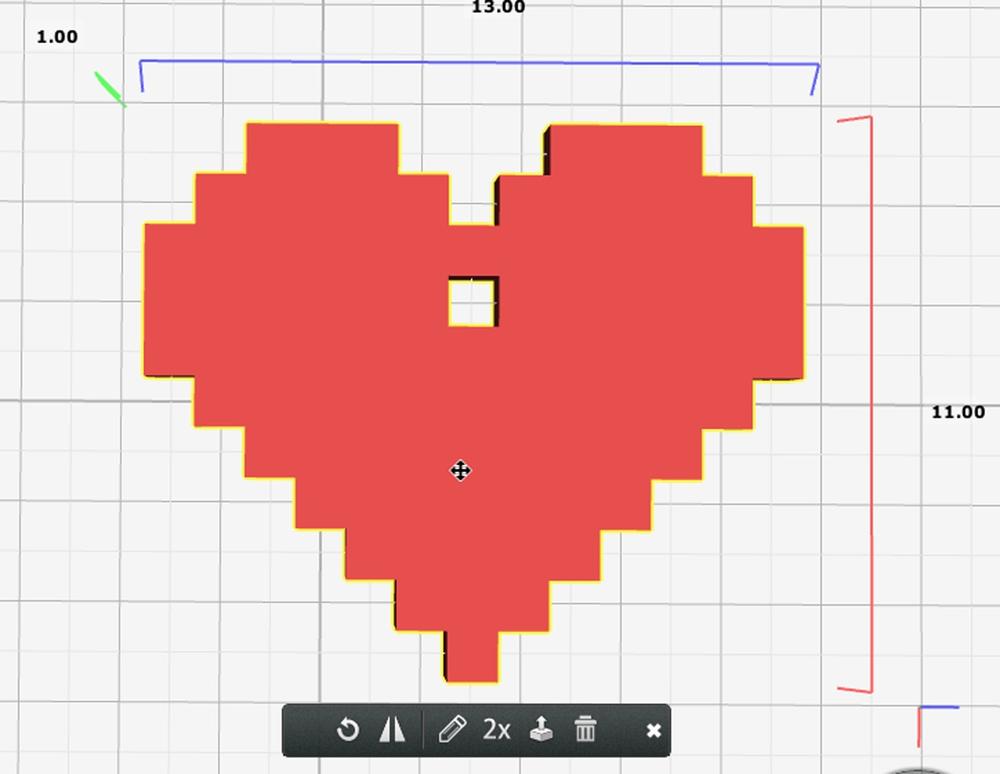 You should have a single yellow border with dimensions when your heart is selected