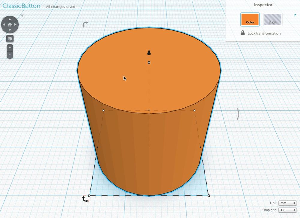 Cylinder placed on the workplane