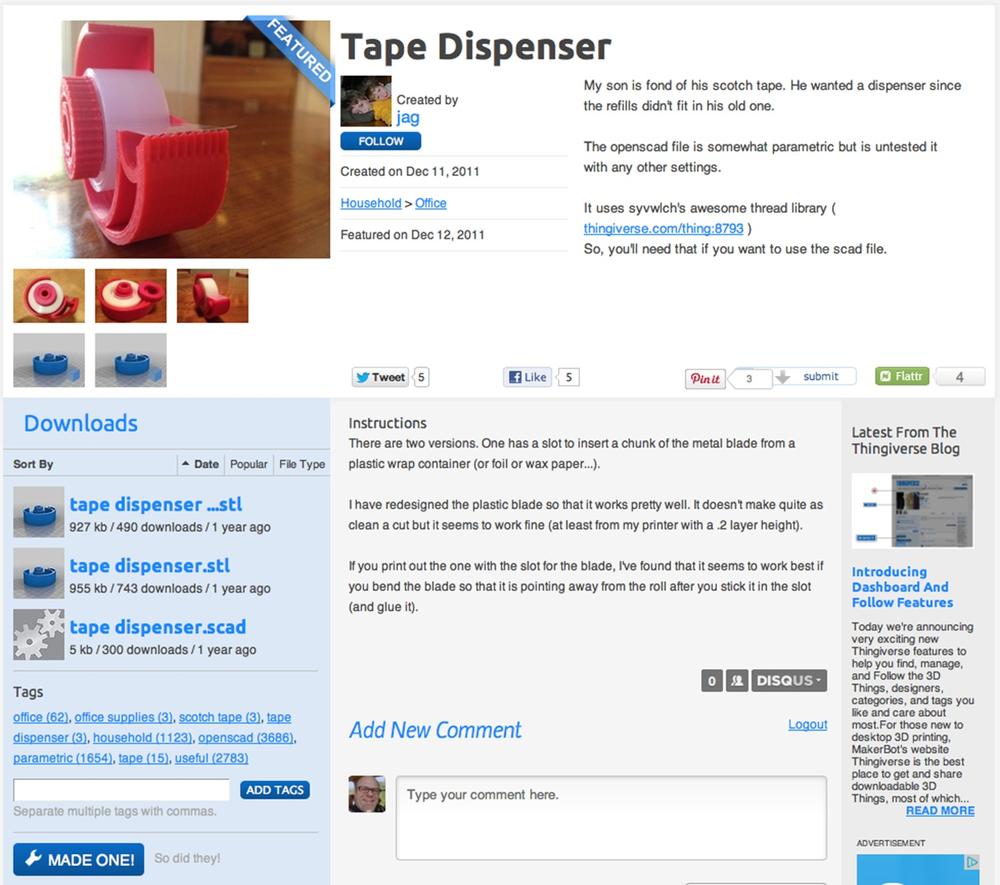 The Thingiverse Thing page